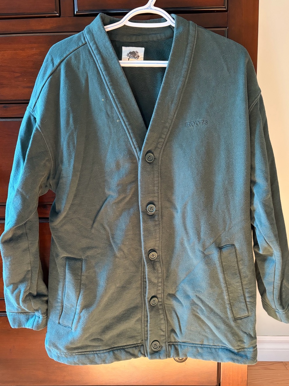 Roots Men's Green Fleece Button Cardigan Jacket